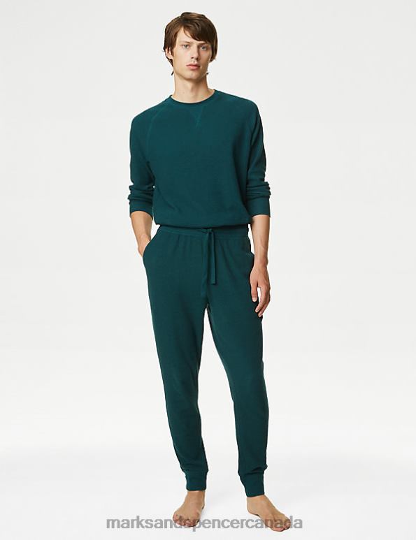 Men Dark Green Clothing Marks & Spencer Pure Cotton Loungewear Bottoms 20VTD6621 - Marks and Spencer Canada locations