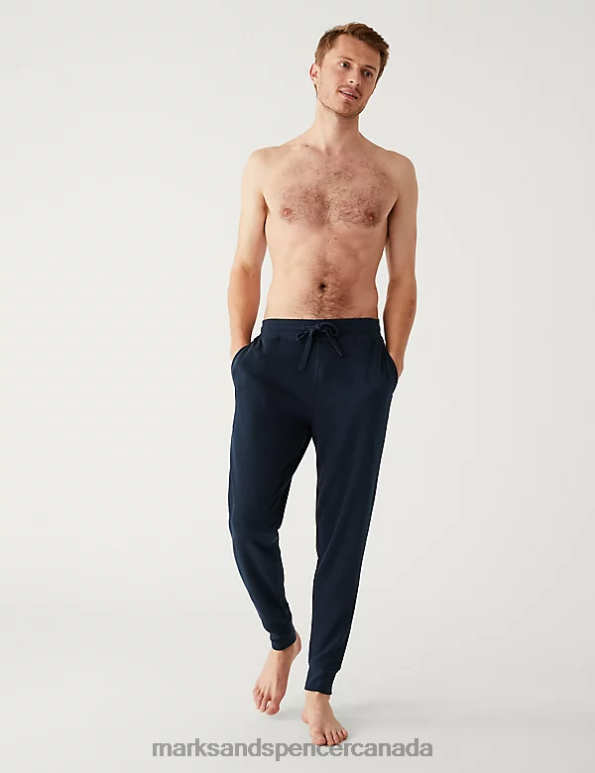 Marks and Spencer near me - Men Dark Navy Clothing Marks & Spencer Cotton Supersoft Waffle Loungewear Bottoms 20VTD6636