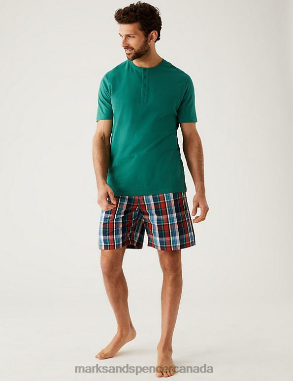 Marks and Spencer sale - Men Green Mix Clothing Marks & Spencer Pure Cotton Checked Pyjama Set 20VTD5091