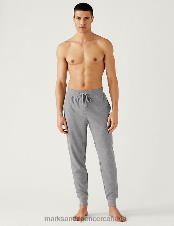 Marks and Spencer sale - Men Grey Clothing Marks & Spencer Cotton Supersoft Waffle Loungewear Bottoms 20VTD6293