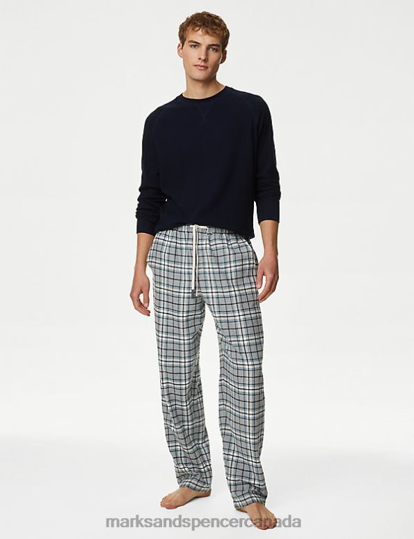 Marks and Spencer Canada - Men Grey Mix Clothing Marks & Spencer Brushed Cotton Checked Loungewear Bottoms 20VTD4753