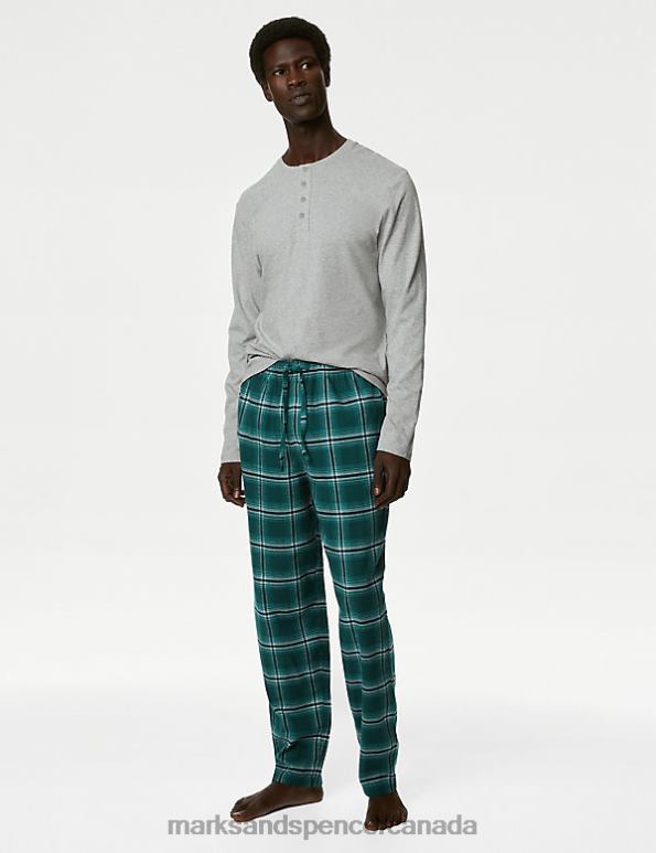 Men Grey Mix Clothing Marks & Spencer Brushed Cotton Checked Pyjama Set 20VTD4955 - Marks and Spencer Canada locations