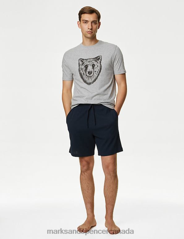 Men Grey Mix Clothing Marks & Spencer Pure Cotton Bear Graphic Loungewear Top 20VTD4937 - Marks and Spencer online