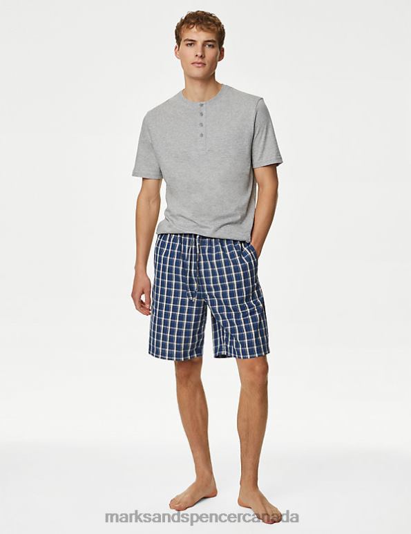 Marks and Spencer near me - Men Grey Mix Clothing Marks & Spencer Pure Cotton Checked Pyjama Set 20VTD4784