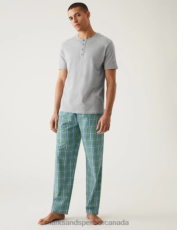 Marks and Spencer near me - Men Grey Mix Clothing Marks & Spencer Pure Cotton Checked Pyjama Set 20VTD5616