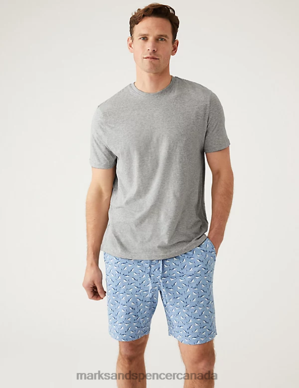 Marks and Spencer near me - Men Grey Mix Clothing Marks & Spencer Pure Cotton Shark Print Pyjama Set 20VTD5408