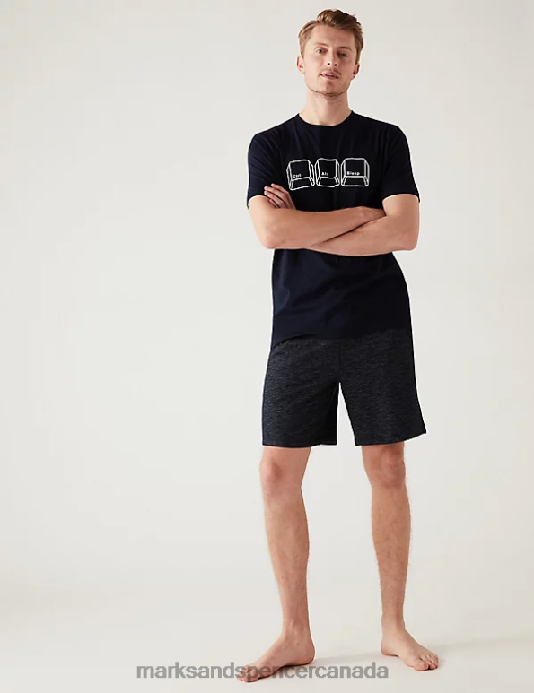 Marks and Spencer sale - Men Indigo Mix Clothing Marks & Spencer Cotton Blend Space Dye Loungewear Shorts 20VTD5925