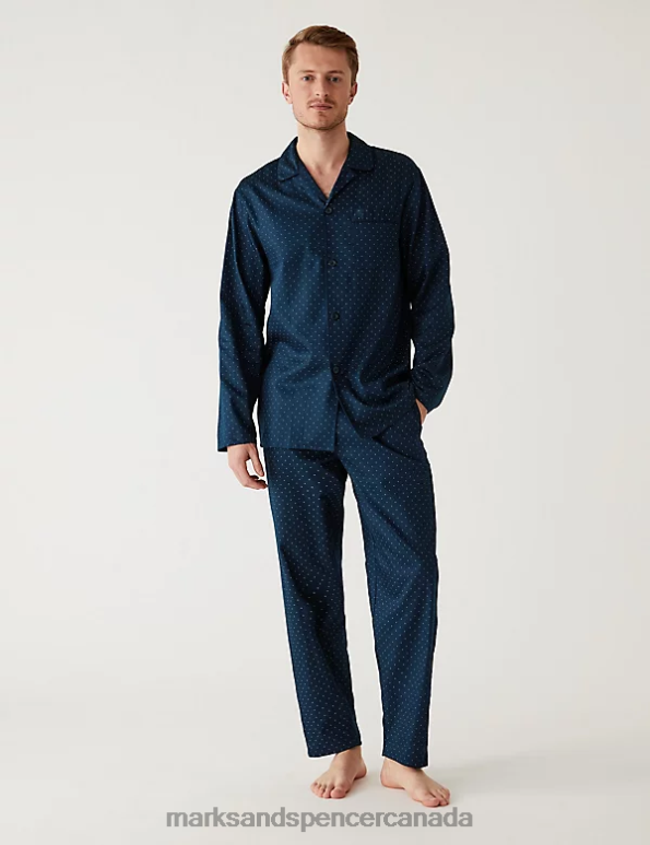 Marks and Spencer near me - Men Navy Clothing Marks & Spencer Pure Cotton Polka Dot Pyjama Set 20VTD7134