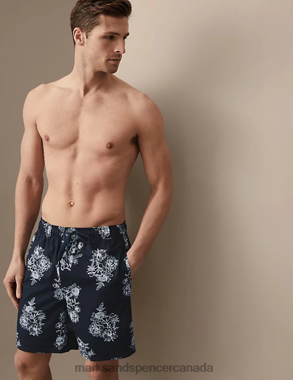 Men Navy Mix Clothing Marks & Spencer Autograph Floral Pyjama Shorts 20VTD6460 - Marks and Spencer outlet