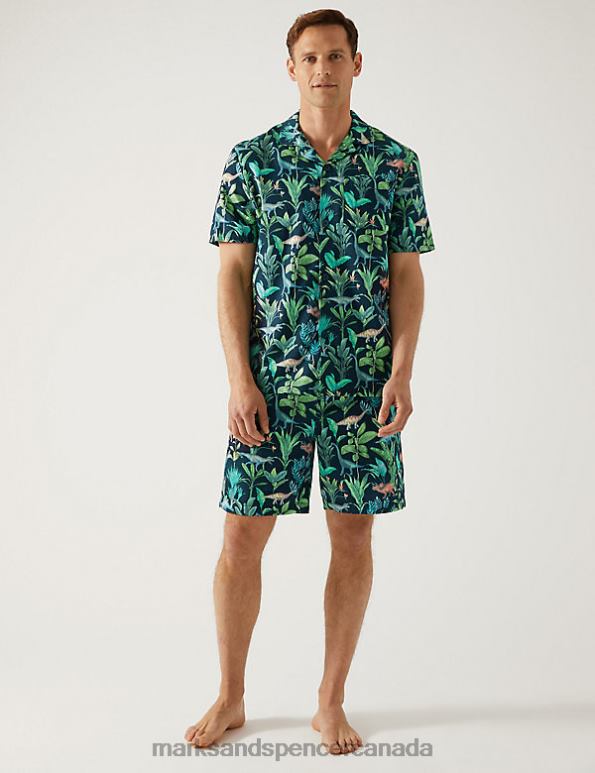 Men Navy Mix Clothing Marks & Spencer Pure Cotton Dinosaur Print Pyjama Set 20VTD6976 - Marks and Spencer Canada locations