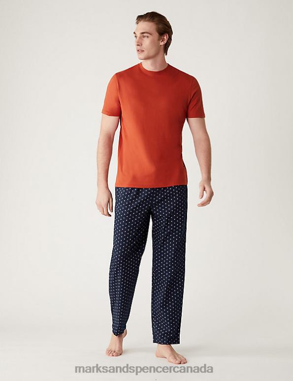 Marks and Spencer near me - Men Orange Mix Clothing Marks & Spencer Pure Cotton Mosaic Print Pyjama Set 20VTD5077