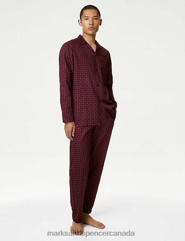 Men Red Mix Clothing Marks & Spencer Pure Cotton Printed Pyjama Set 20VTD5368 - Marks and Spencer Canada locations