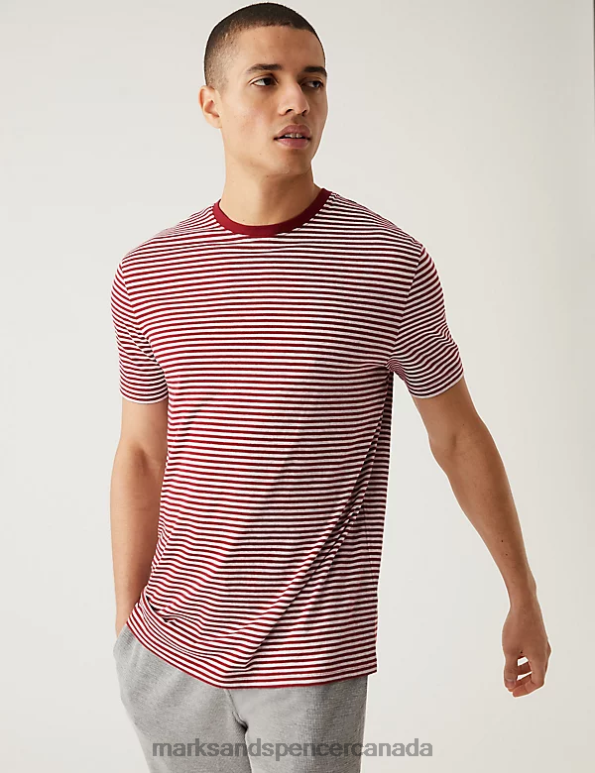 Marks and Spencer near me - Men Russet Clothing Marks & Spencer Pure Cotton Striped Loungewear Top 20VTD6275