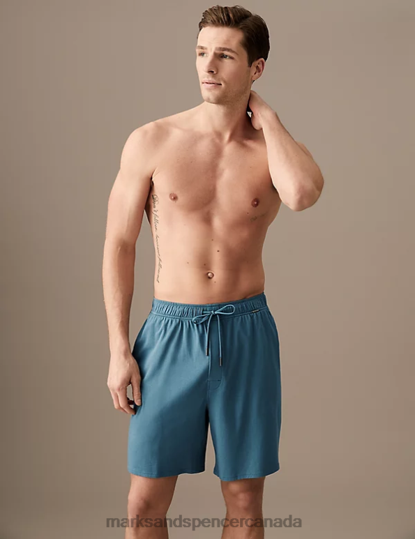 Marks and Spencer Canada - Men Turquoise Clothing Marks & Spencer Cotton Blend Pyjama Shorts 20VTD6624