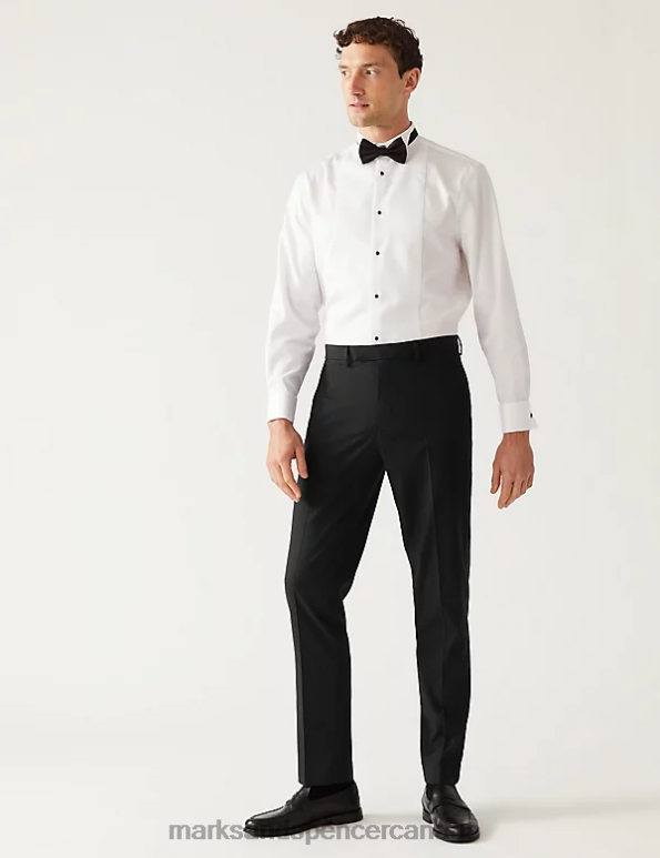 Men Black Clothing Marks & Spencer Slim Fit Flat Front Stretch Tuxedo Trousers 20VTD4776 - Marks and Spencer Canada locations