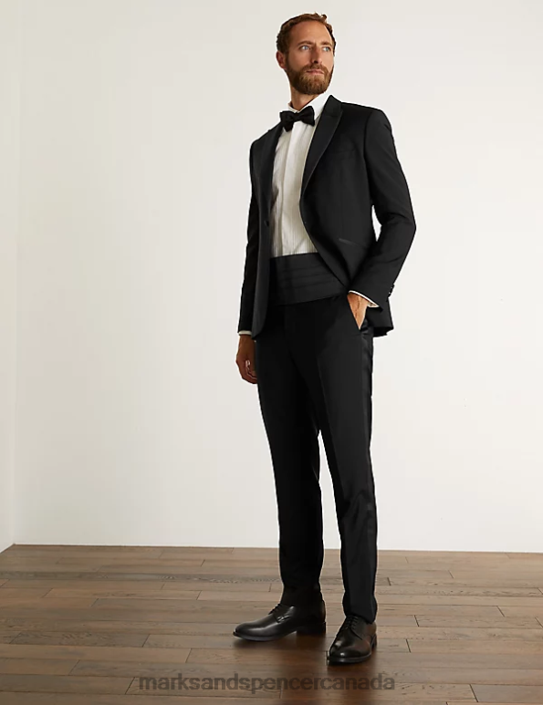 Marks and Spencer Canada - Men Black Clothing Marks & Spencer Slim Fit Italian Pure Wool Tuxedo Trousers 20VTD6071