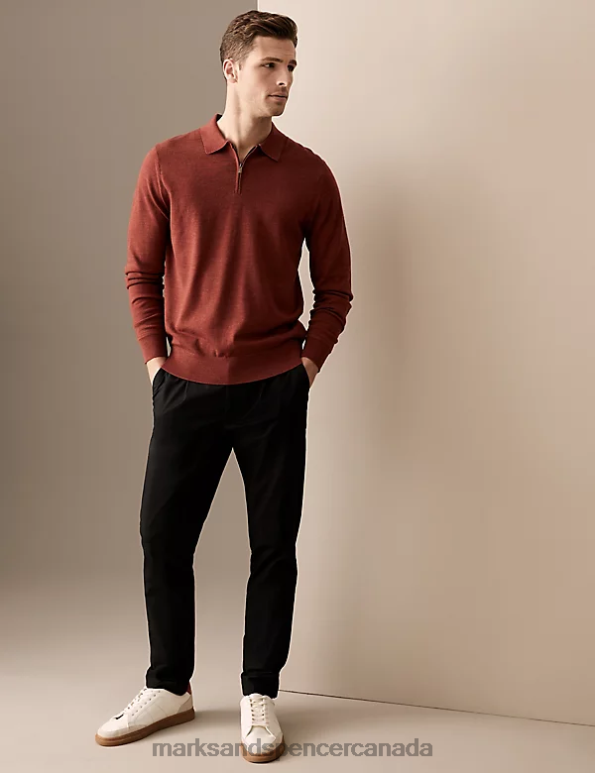 Marks and Spencer sale - Men Black Clothing Marks & Spencer Tapered Fit Pleat Front Stretch Chinos 20VTD5561