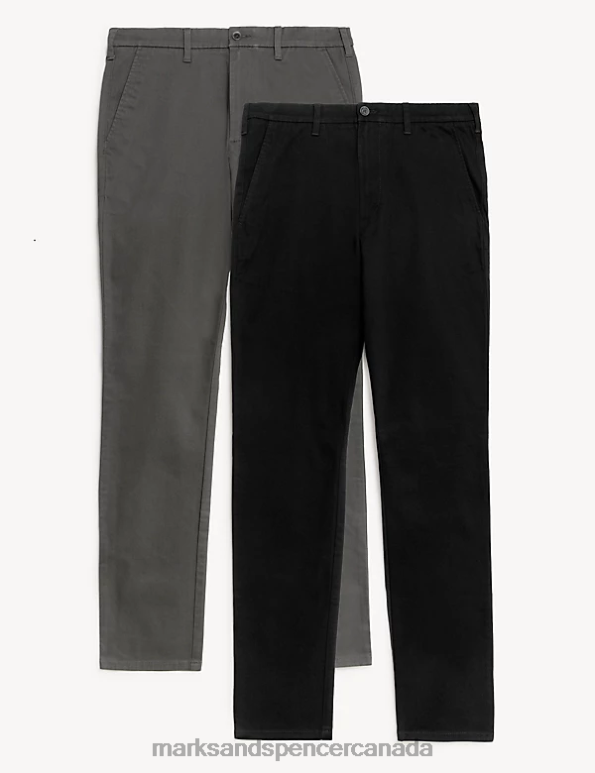 Marks and Spencer sale - Men Black/Grey Clothing Marks & Spencer 2pk Slim Fit Stretch Chinos 20VTD6143