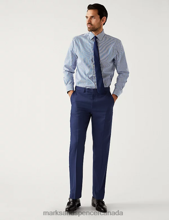 Men Blue Clothing Marks & Spencer Regular Fit Pure Wool Suit Trousers 20VTD6025 - Marks and Spencer online