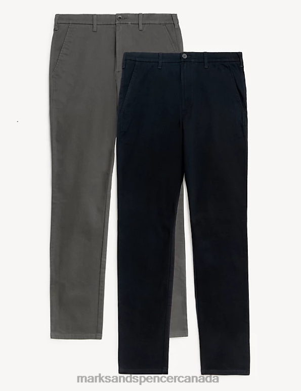 Marks and Spencer near me - Men Blue/Grey Clothing Marks & Spencer 2pk Slim Fit Stretch Chinos 20VTD6142