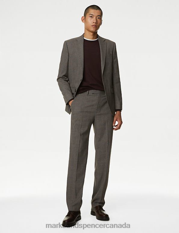 Men Brown Mix Clothing Marks & Spencer Regular Fit Prince of Wales Check Trousers 20VTD4925 - Marks and Spencer outlet