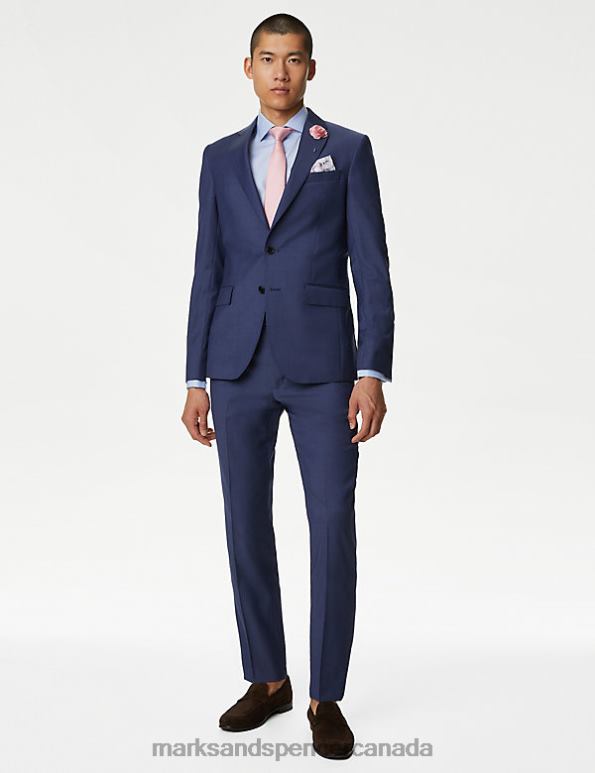 Men Chambray Clothing Marks & Spencer Tailored Fit Pure Wool Suit Trousers 20VTD5832 - Marks and Spencer outlet