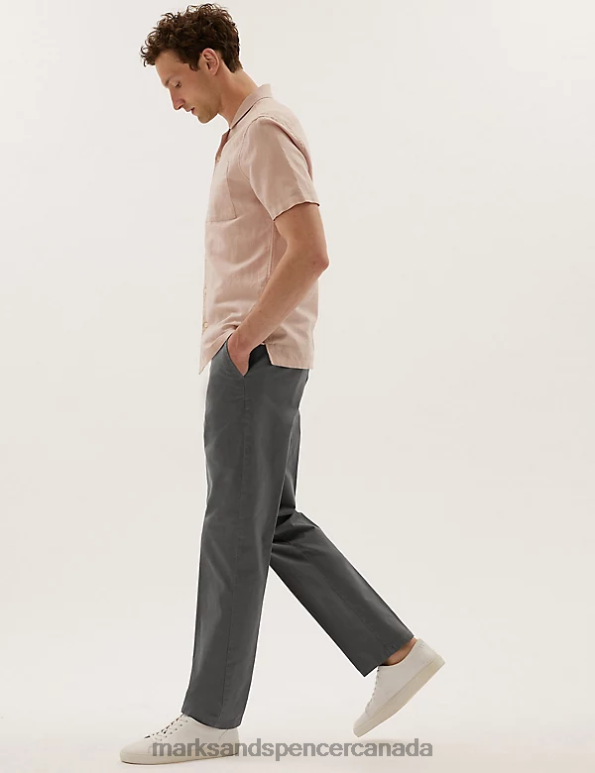 Marks and Spencer Canada - Men Charcoal Clothing Marks & Spencer Big & Tall Regular Fit Stretch Chinos 20VTD7305