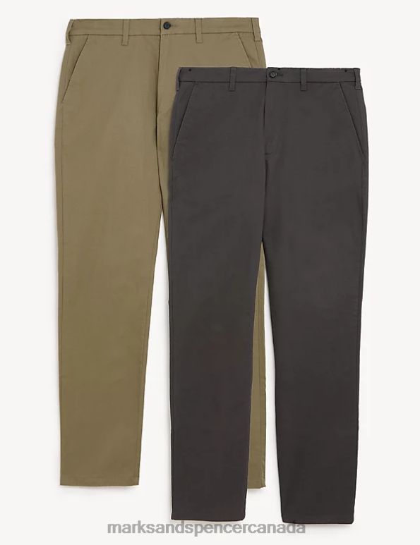 Marks and Spencer near me - Men Charcoal Mix Clothing Marks & Spencer 2pk Regular Fit Stretch Chinos 20VTD5483