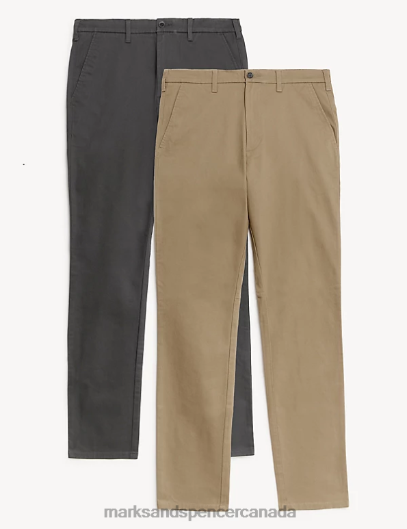 Men Charcoal Mix Clothing Marks & Spencer 2pk Slim Fit Stretch Chinos 20VTD6145 - Marks and Spencer Canada locations