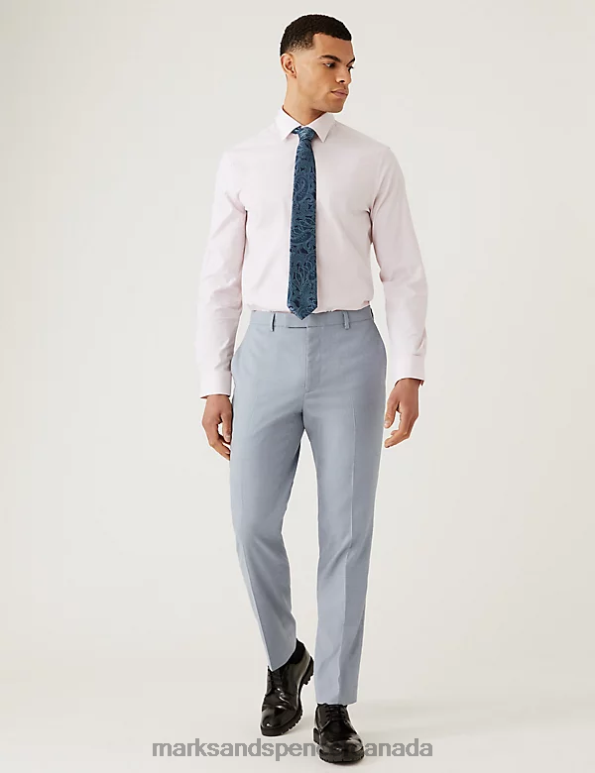 Men Dark Blue Clothing Marks & Spencer Slim Fit Puppytooth Suit Trousers 20VTD5765 - Marks and Spencer Canada locations