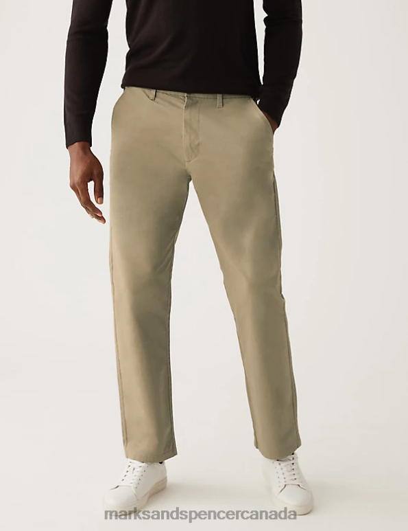 Men Dark Stone Clothing Marks & Spencer Loose Fit Stretch Chinos 20VTD6565 - Marks and Spencer outlet