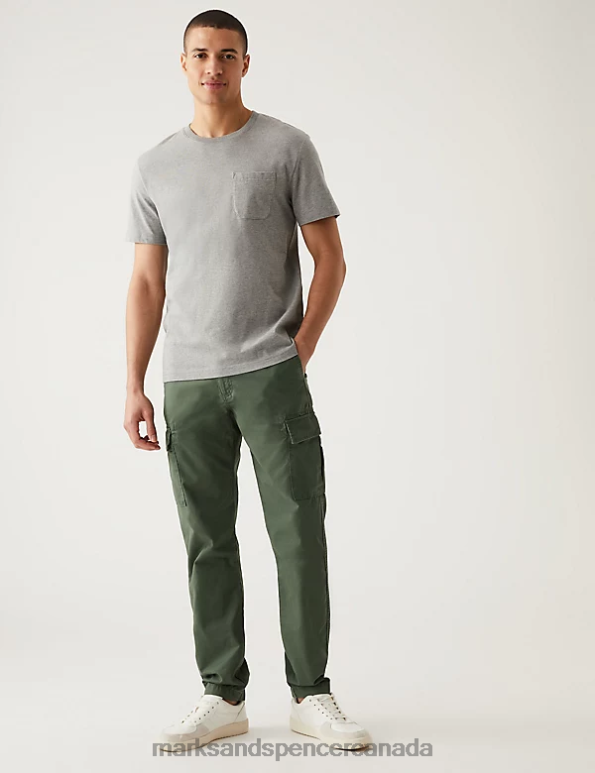 Marks and Spencer Canada - Men Green Clothing Marks & Spencer Tapered Fit Lightweight Cargo Trousers 20VTD5175