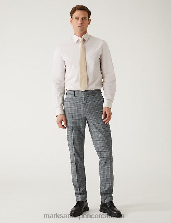 Marks and Spencer Canada - Men Grey Clothing Marks & Spencer Slim Fit Prince of Wales Check Suit Trousers 20VTD5909