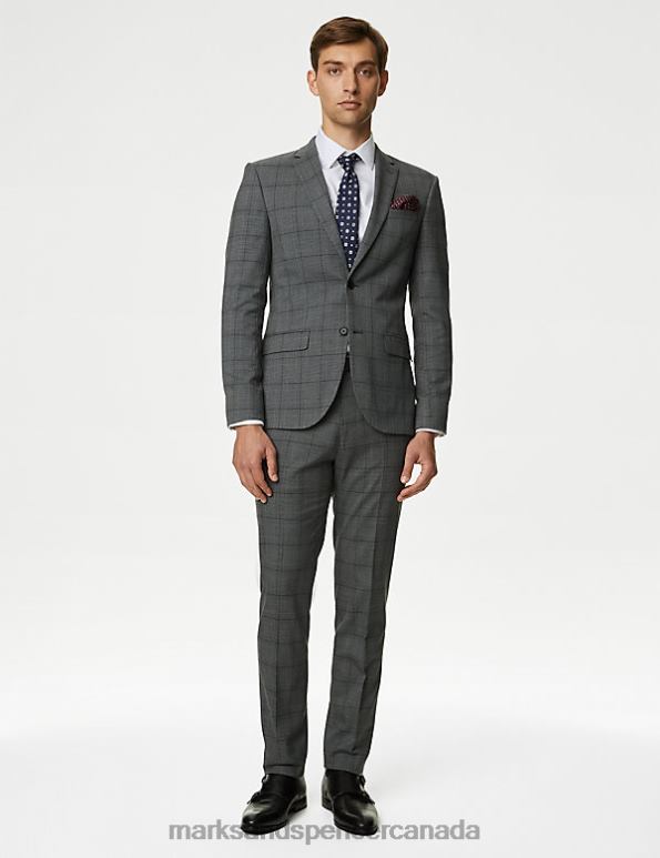 Marks and Spencer Canada - Men Grey Mix Clothing Marks & Spencer Skinny Fit Prince of Wales Check Suit Trousers 20VTD6257