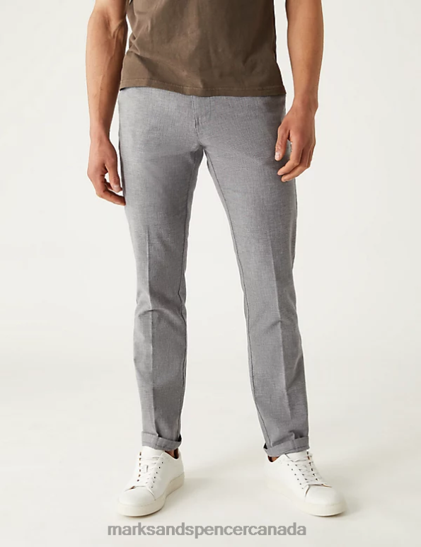 Marks and Spencer sale - Men Grey Mix Clothing Marks & Spencer Slim Fit Textured Stretch Chinos 20VTD5409