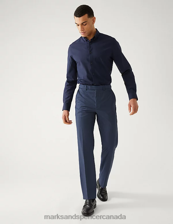 Marks and Spencer near me - Men Indigo Clothing Marks & Spencer Regular Fit Sharkskin Stretch Suit Trousers 20VTD6087