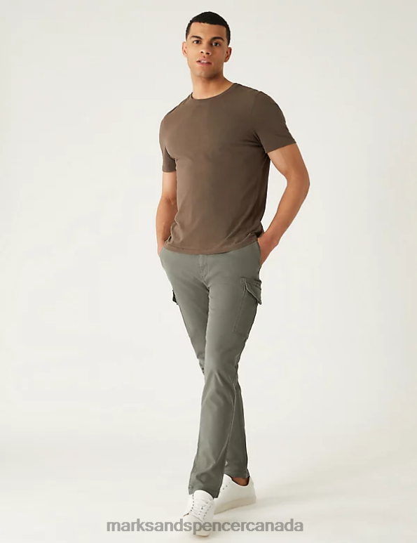 Men Khaki Clothing Marks & Spencer Slim Fit Textured Stretch Cargo Trousers 20VTD6374 - Marks and Spencer Canada locations