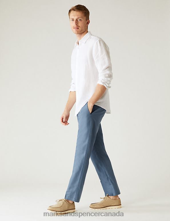 Men Light Blue Clothing Marks & Spencer Regular Fit Linen Blend Trousers 20VTD5035 - Marks and Spencer Canada locations