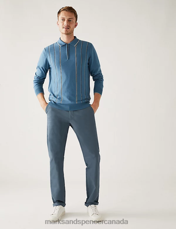 Men Light Blue Clothing Marks & Spencer Regular Fit Stretch Chinos 20VTD235 - Marks and Spencer Canada locations