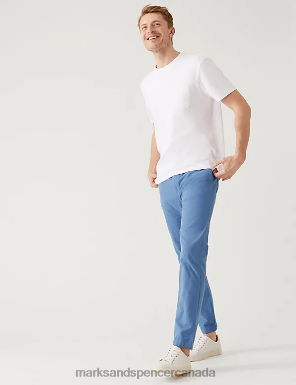 Marks and Spencer sale - Men Light Blue Clothing Marks & Spencer Slim Fit Half Elasticated Waist Trousers 20VTD5826