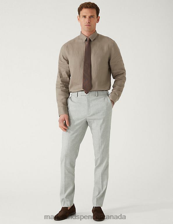 Marks and Spencer Canada - Men Light Grey Clothing Marks & Spencer Slim Fit Italian Linen Miracle Suit Trousers 20VTD6733