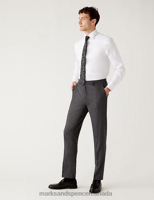 Men Light Grey Clothing Marks & Spencer Slim Fit Wool Blend Trousers 20VTD7142 - Marks and Spencer Canada locations