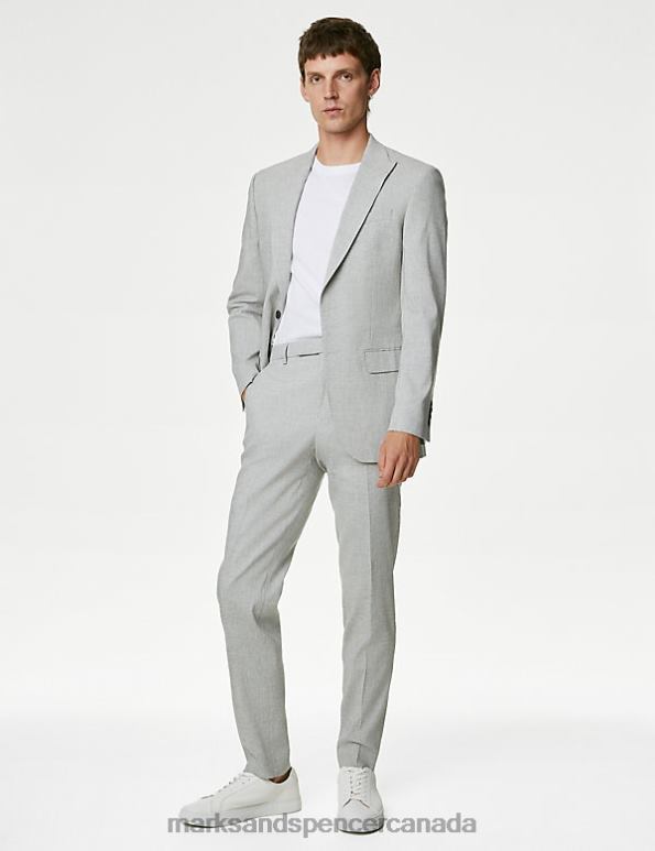 Men Light Grey Clothing Marks & Spencer Tailored Fit Italian Linen Miracle Suit Trousers 20VTD5337 - Marks and Spencer Canada locations