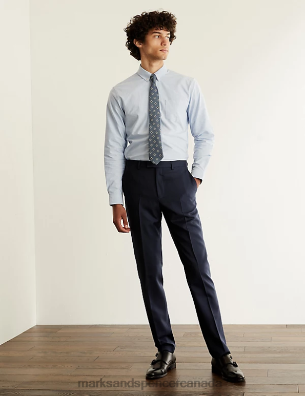 Marks and Spencer Canada - Men Medium Navy Clothing Marks & Spencer Slim Fit Pure Wool Birdseye Trousers 20VTD6159