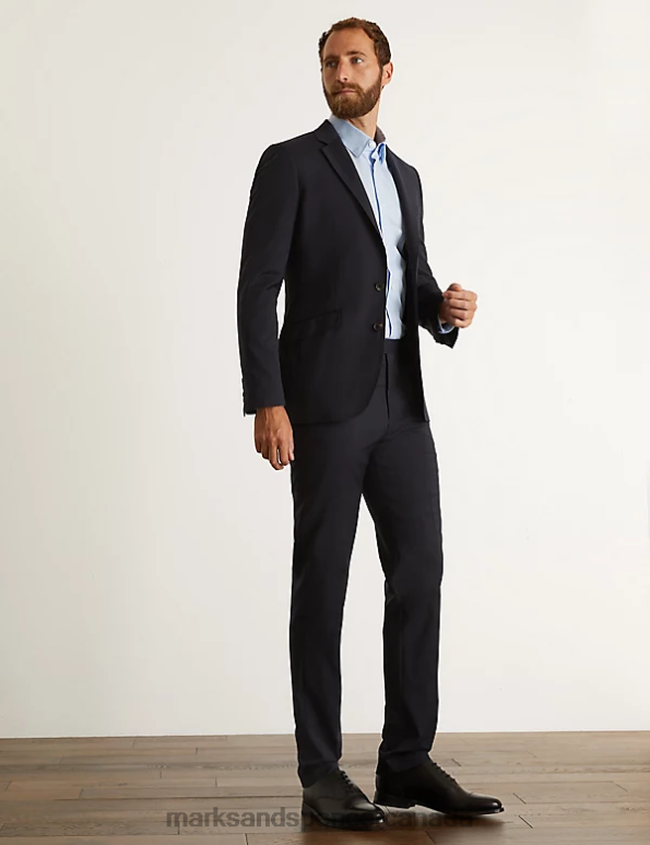 Marks and Spencer near me - Men Medium Navy Clothing Marks & Spencer Slim Fit Super 100s Pure Wool Trousers 20VTD6749