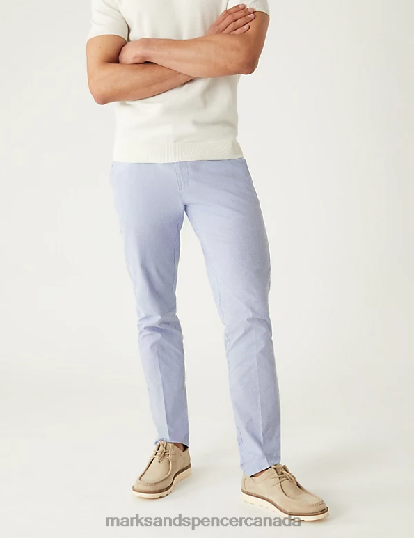 Men Mid Blue Clothing Marks & Spencer Slim Fit Textured Stretch Chinos 20VTD6034 - Marks and Spencer Canada locations