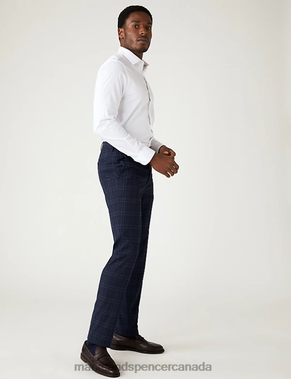 Marks and Spencer near me - Men Navy Clothing Marks & Spencer Check Stretch Trousers 20VTD6996