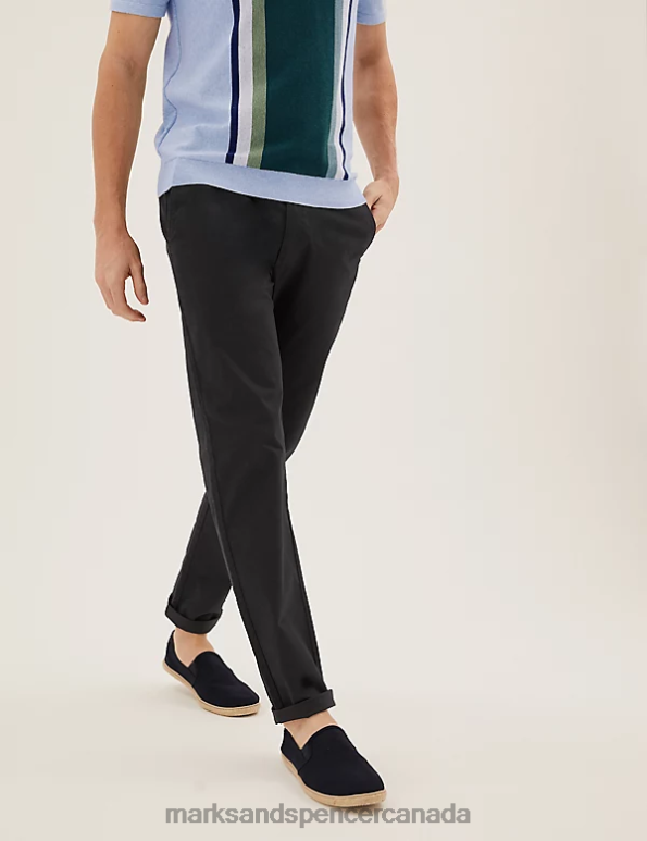 Men Navy Clothing Marks & Spencer Loose Fit Stretch Chinos 20VTD6564 - Marks and Spencer Canada locations