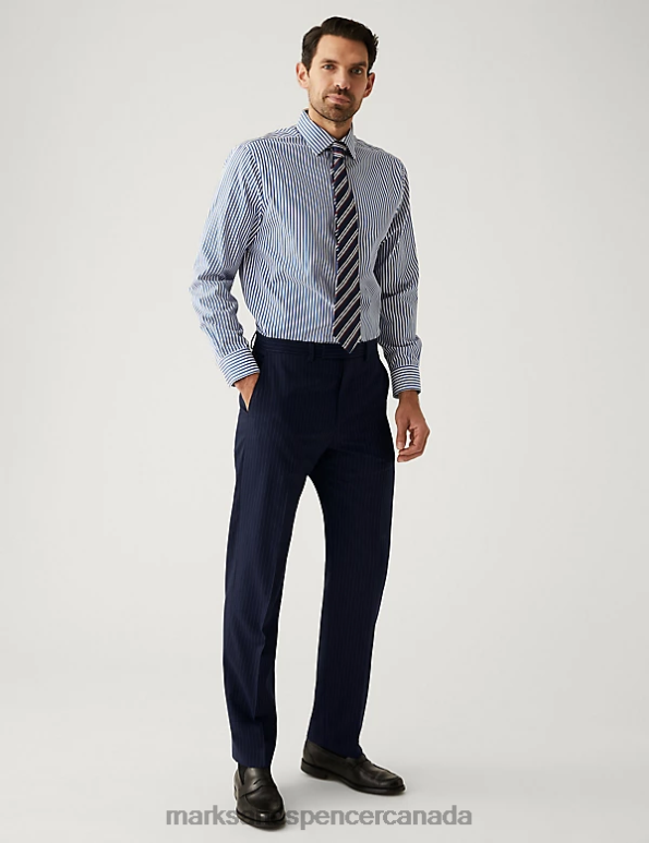 Marks and Spencer Canada - Men Navy Clothing Marks & Spencer Regular Fit Wool Rich Pinstripe Suit Trousers 20VTD7114