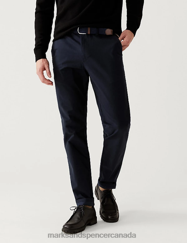 Men Navy Clothing Marks & Spencer Slim Fit Belted Stretch Chinos 20VTD5802 - Marks and Spencer Canada locations